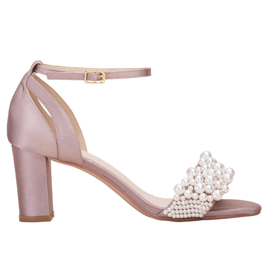Carrie mocha pearl embellished block heels