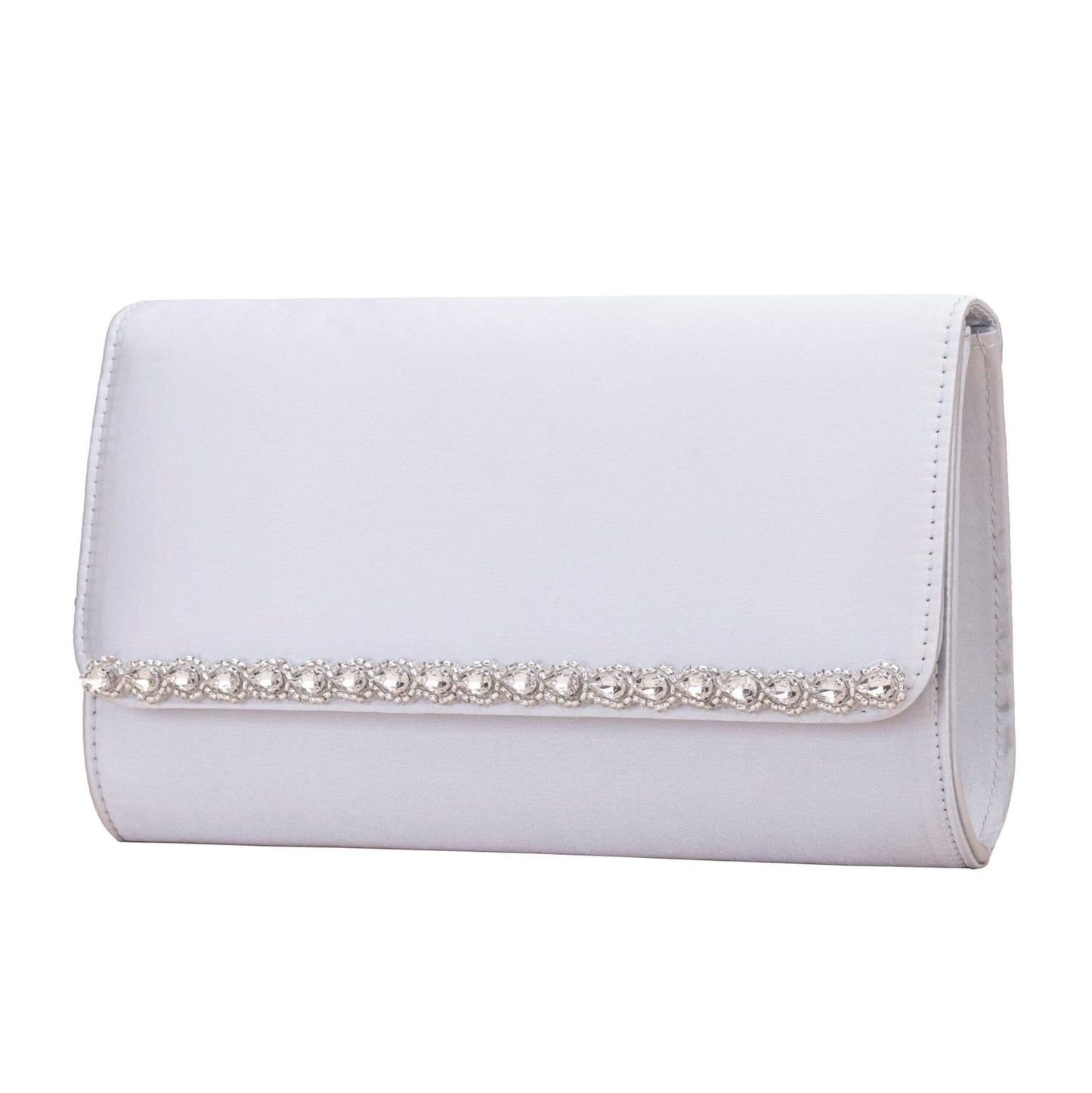 Dee silver satin embellished clutch bag