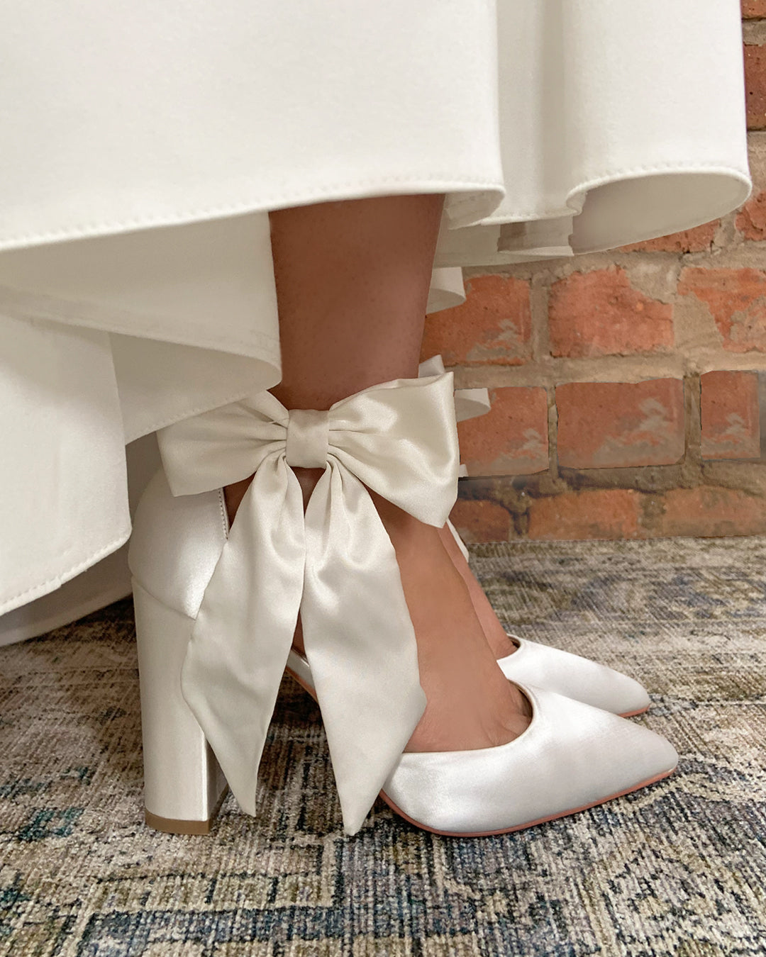 Arabella oversized satin bow block heels