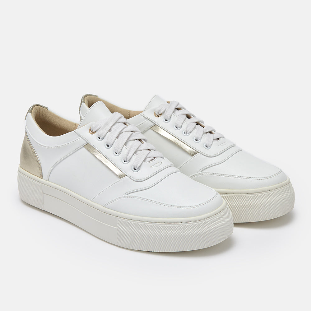 Mila white and gold platform trainers