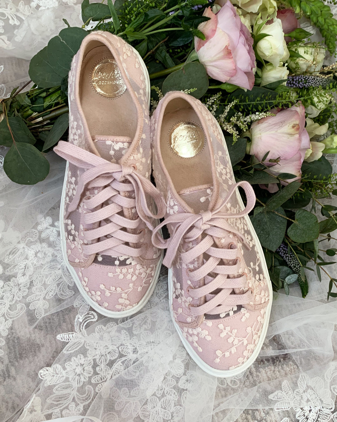 Oakley blush lace bridal trainers