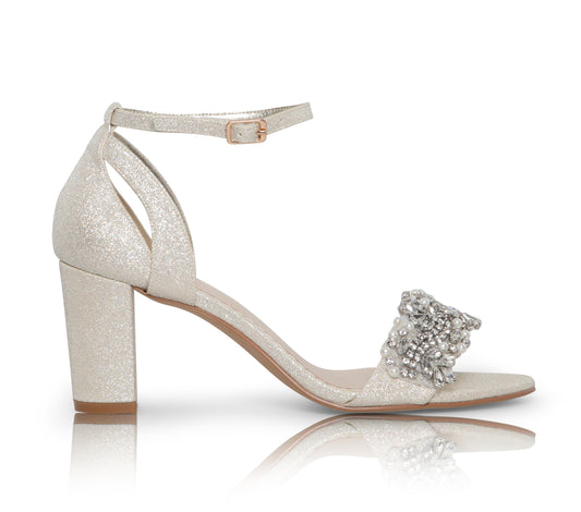 Alexa gold embellished block heels