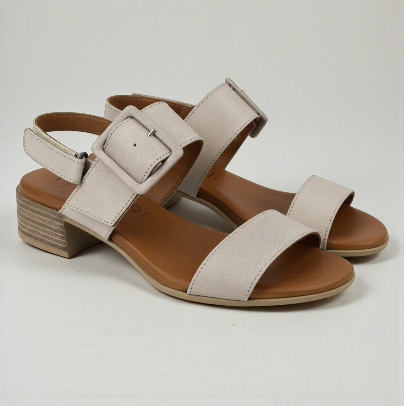 Alara grey leather two strap sandal with statement buckle