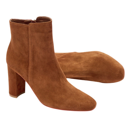 Ava chestnut suede block heel ankle boots