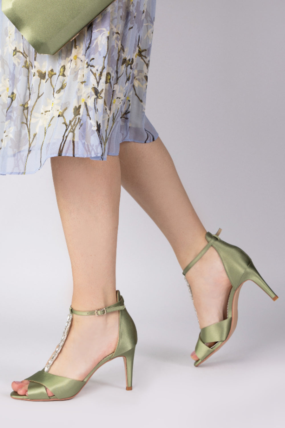 Ali embellished olive t-bar sandals