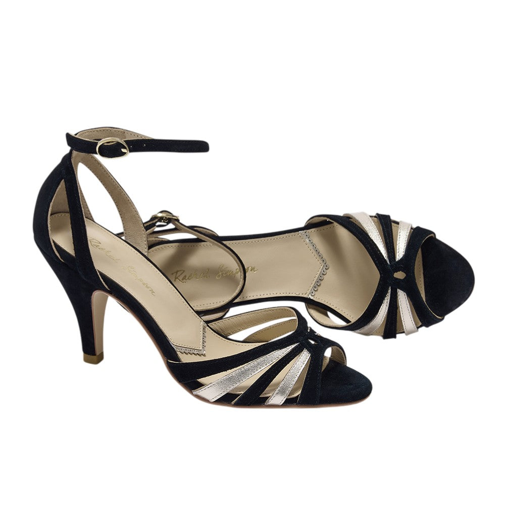 Brigitte black and gold ankle strap sandals