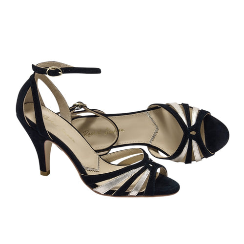 Brigitte black and gold ankle strap sandals