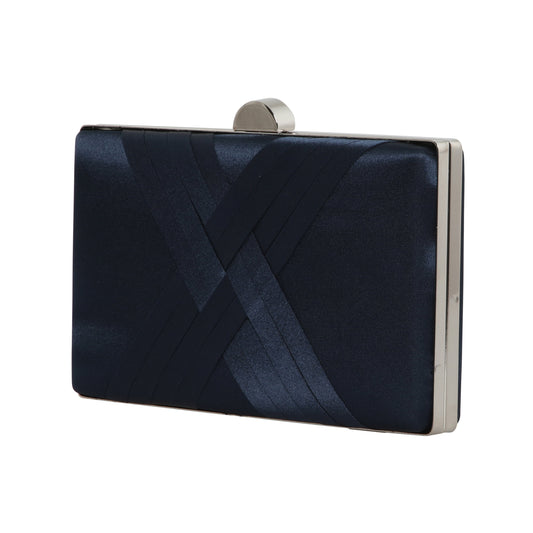 Bay pleated navy satin clutch bag