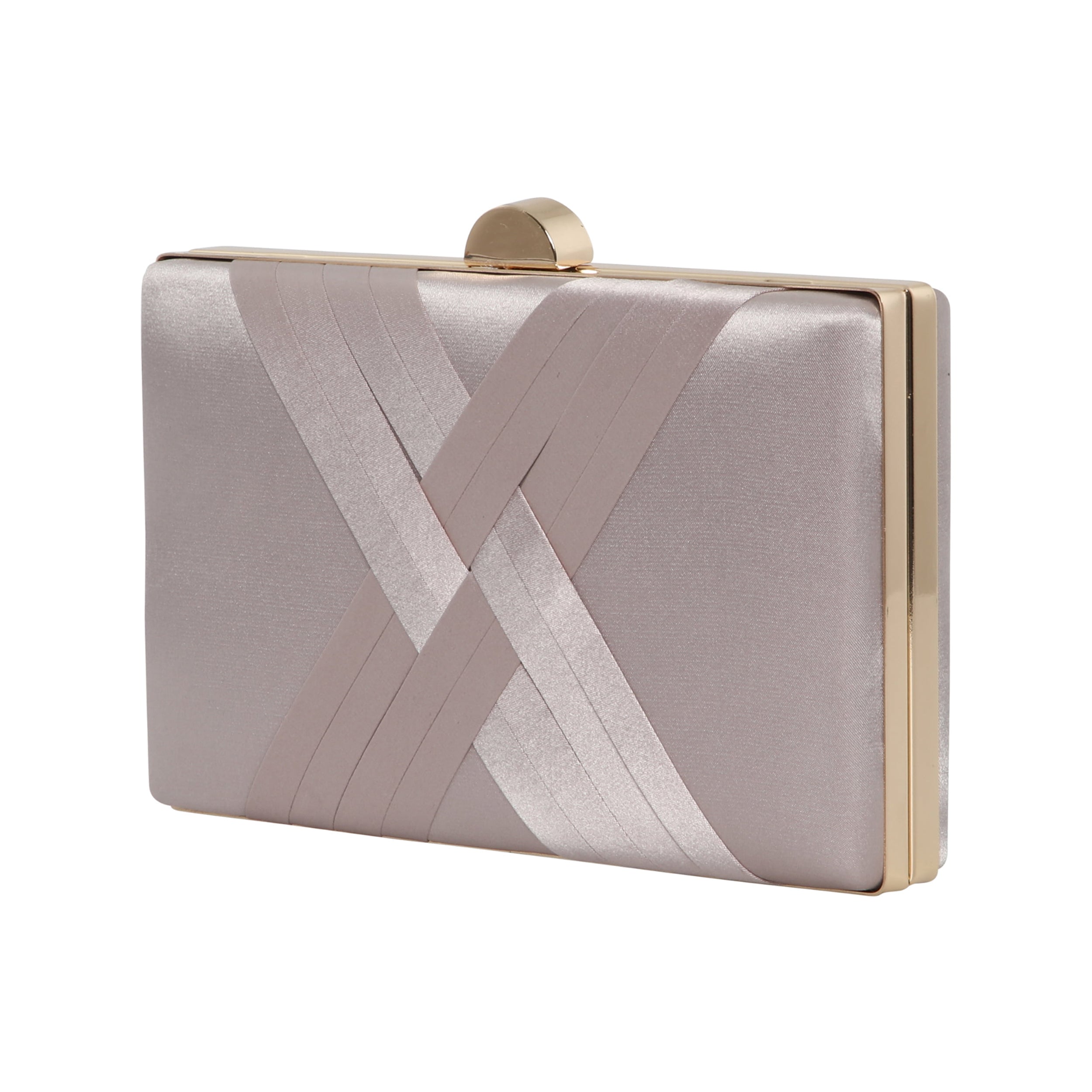 Bay pleated taupe satin clutch bag