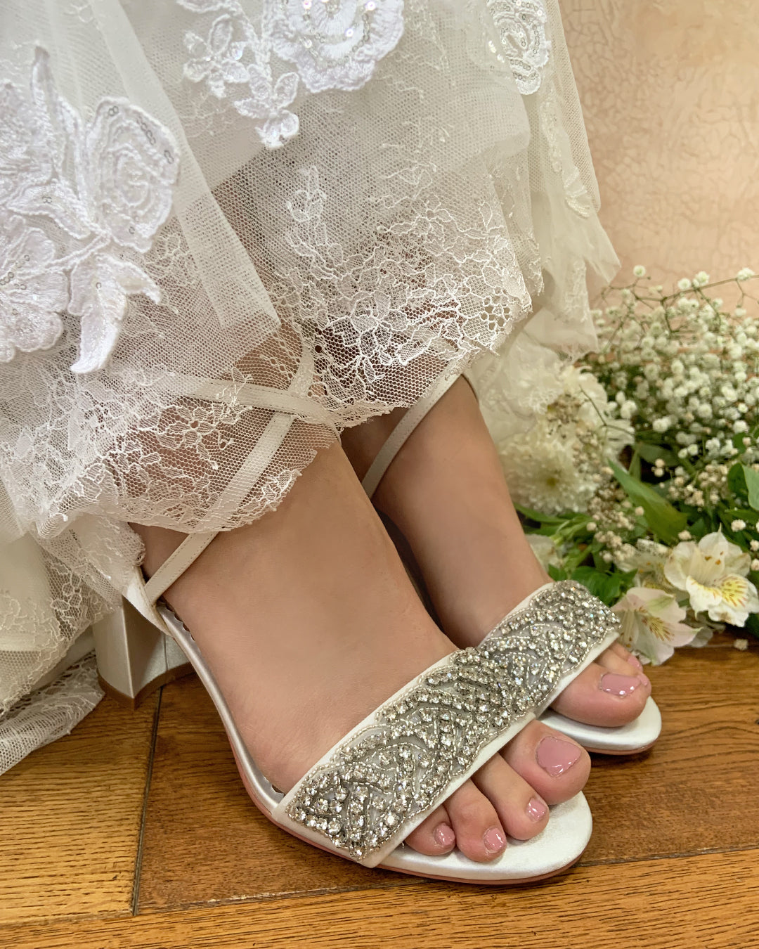 Blair wide fit ivory diamanté block heels