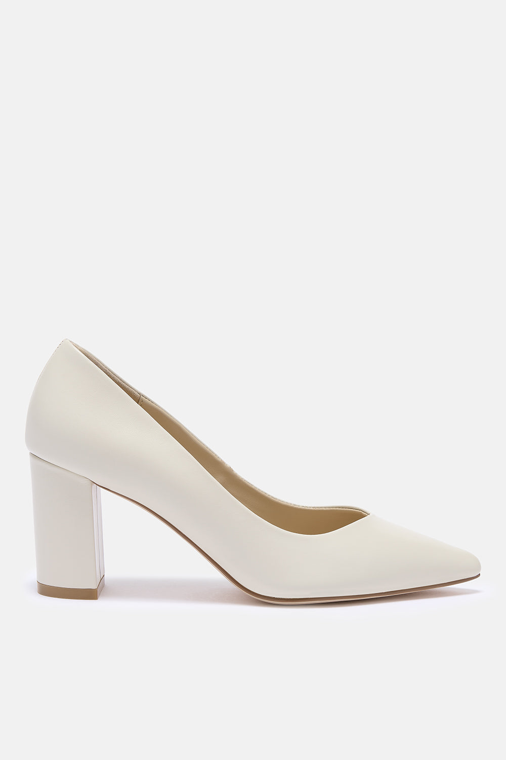 Celine off-white leather block heel court shoe
