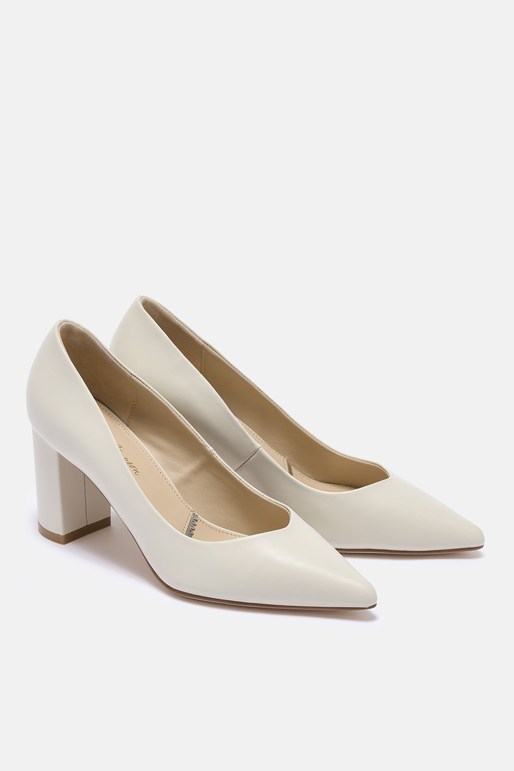 Celine off-white leather block heel court shoe