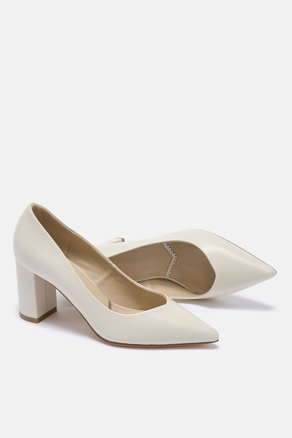 Celine off-white leather block heel court shoe