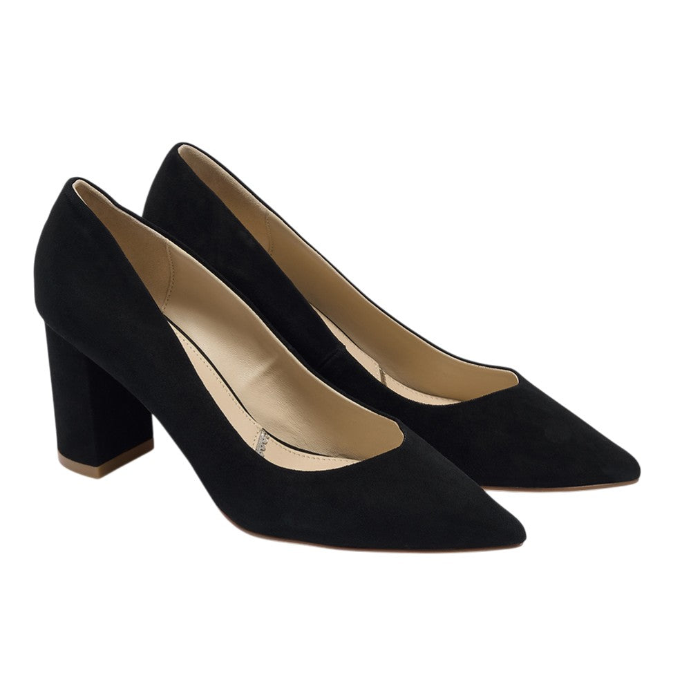 Celine black suede block heel court shoe