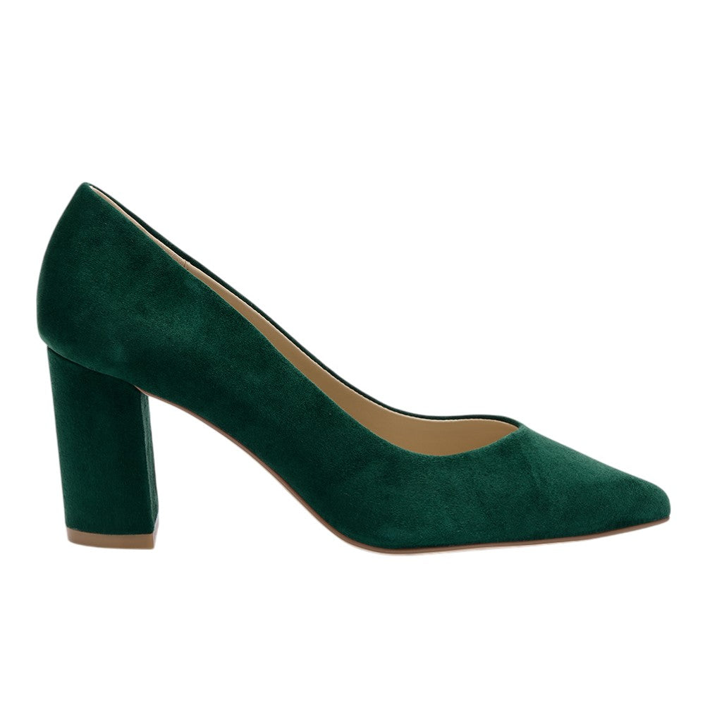 Celine forest green suede block heel court shoe