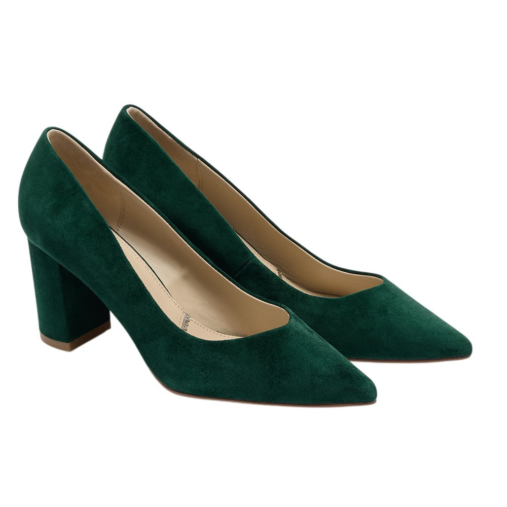 Celine forest green suede block heel court shoe
