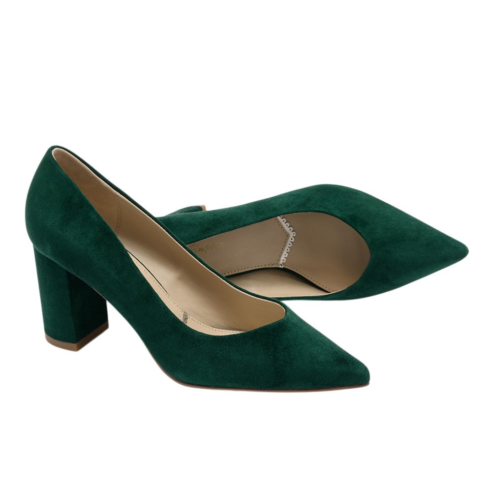 Celine forest green suede block heel court shoe