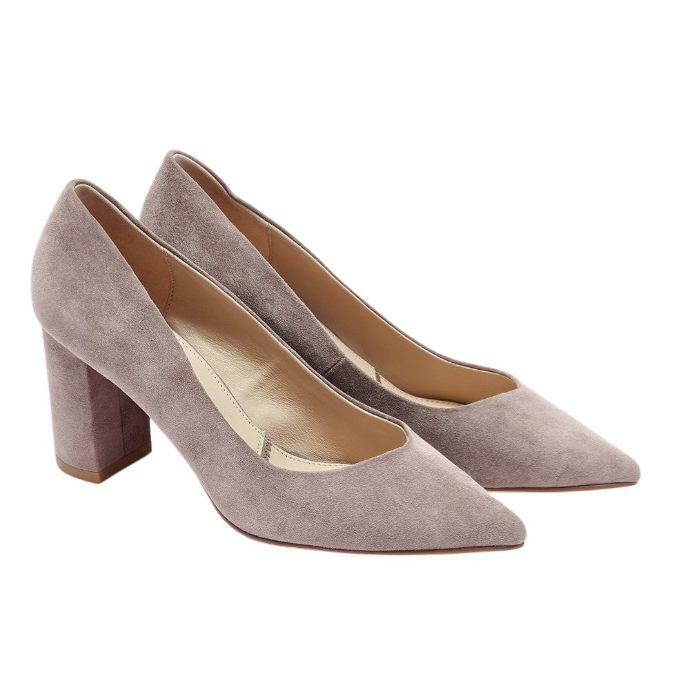 Celine taupe suede block heel court shoe