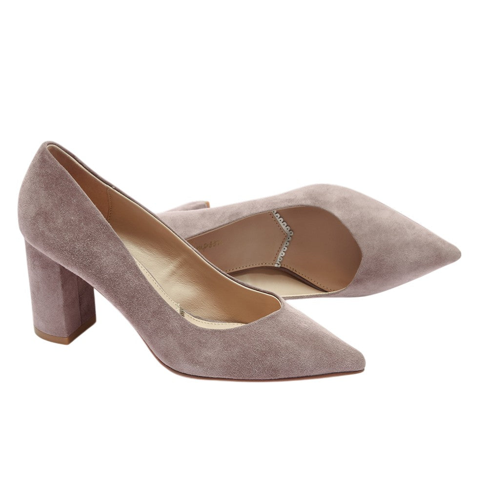 Celine taupe suede block heel court shoe
