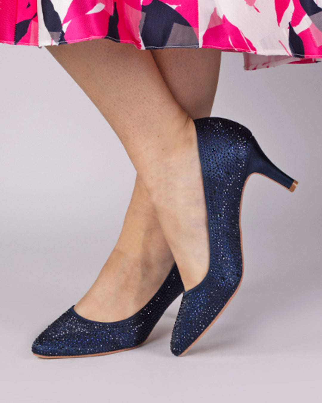 Calypso navy crystal court shoes