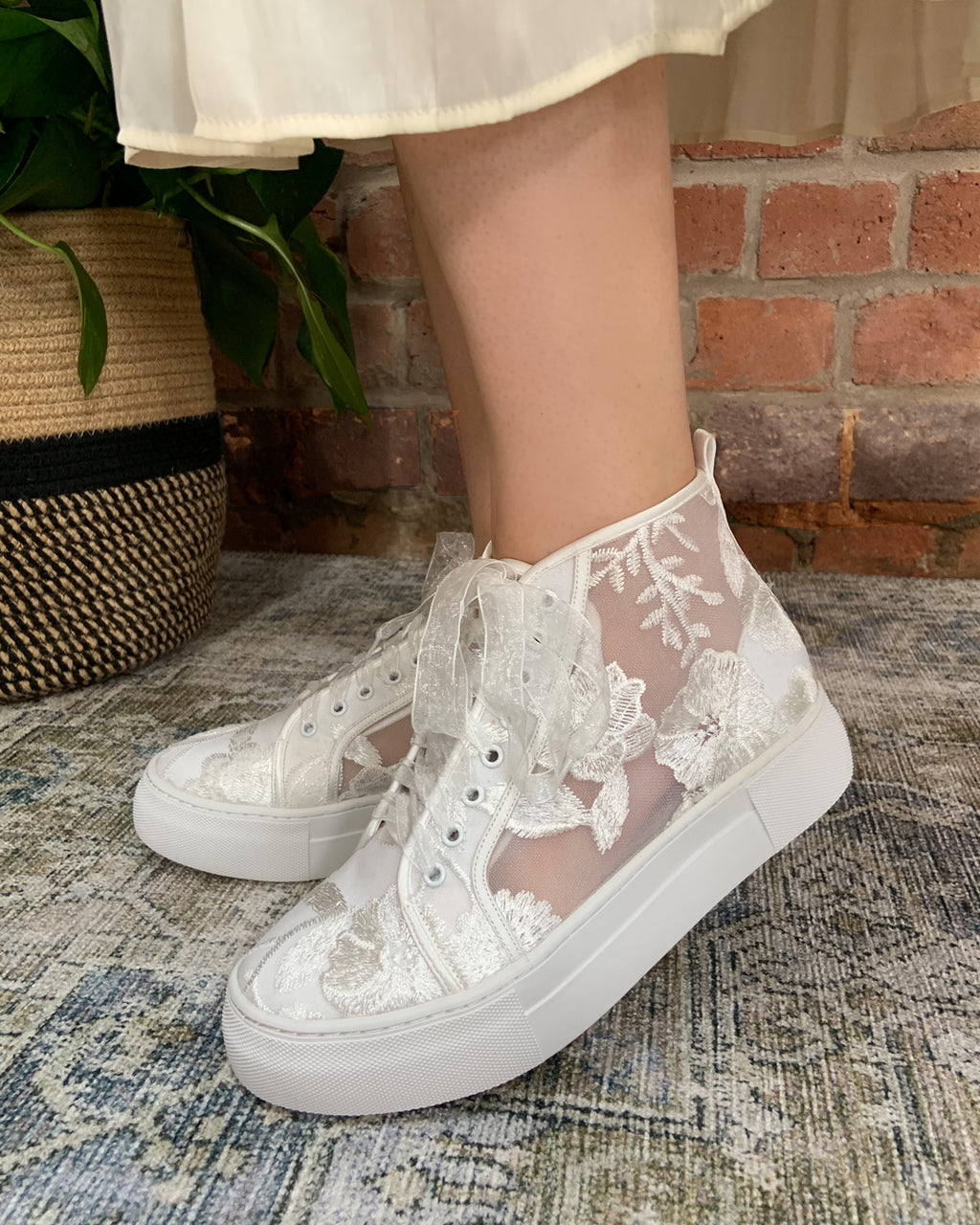 Cameron ivory floral bridal hi-tops