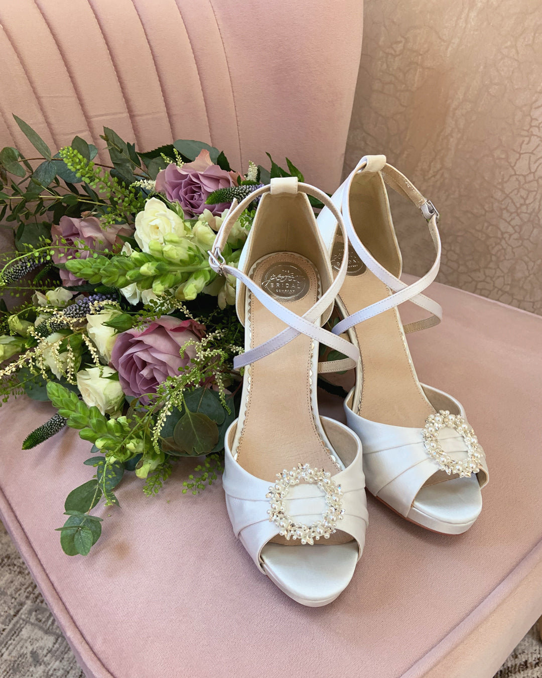 Charlotte ivory diamante and pearl platform sandals