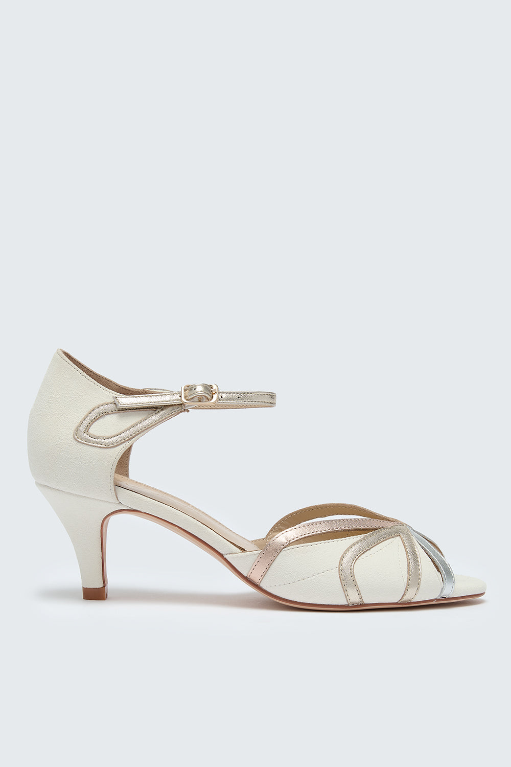 Connie ivory suede & metallic peep-toes