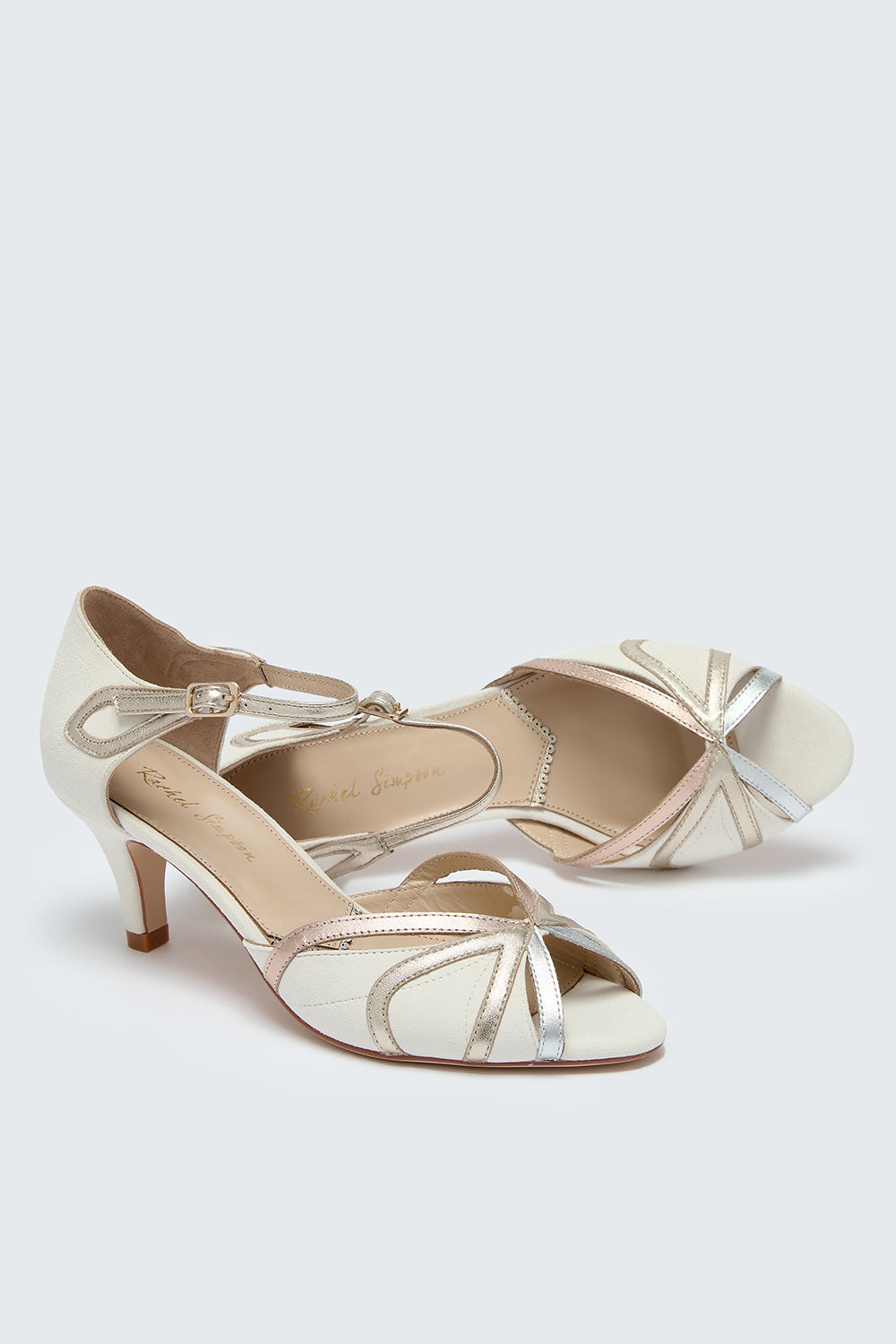 Connie ivory suede & metallic peep-toes
