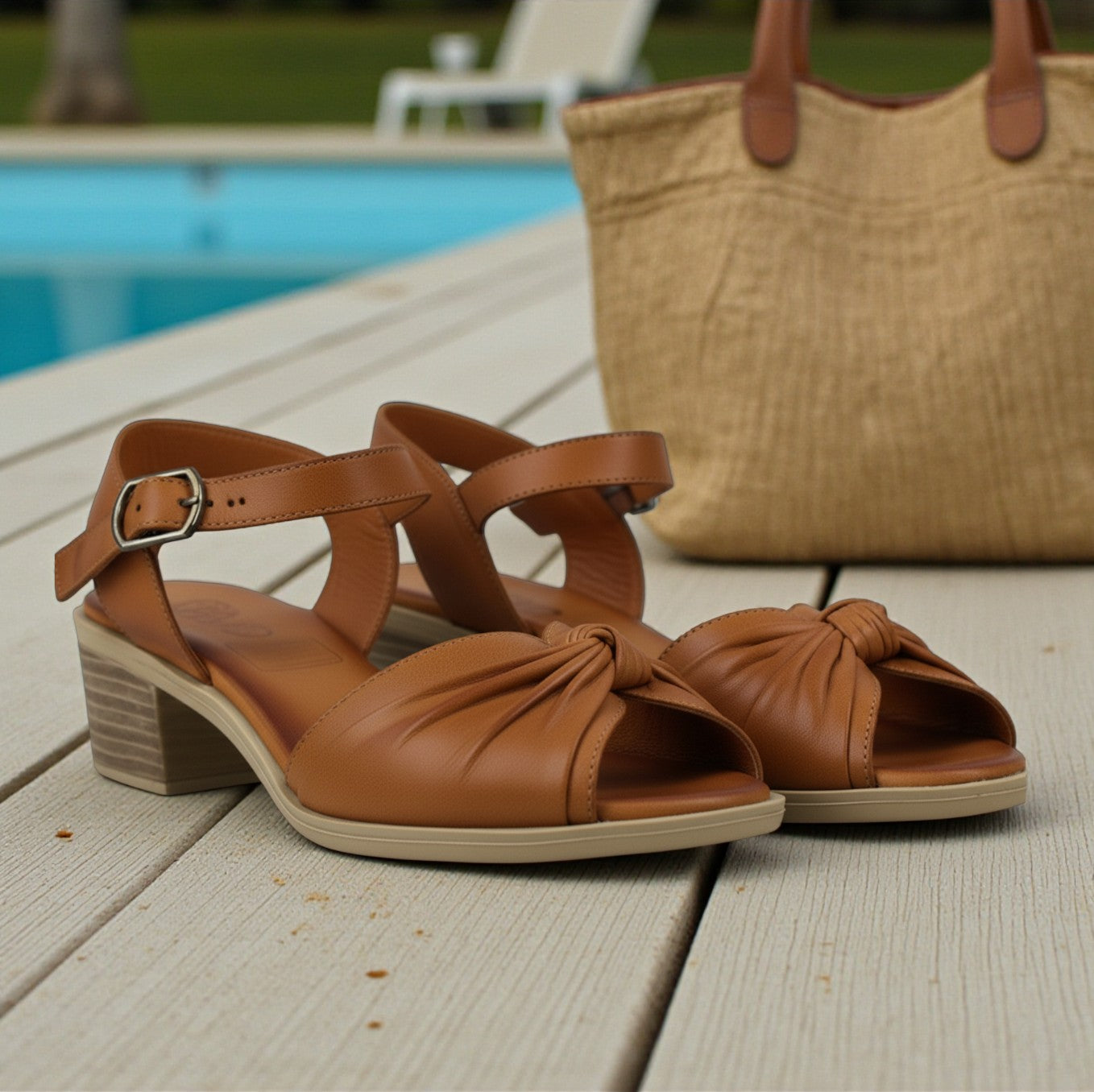 Dalia twisted tan leather sandal with backstrap