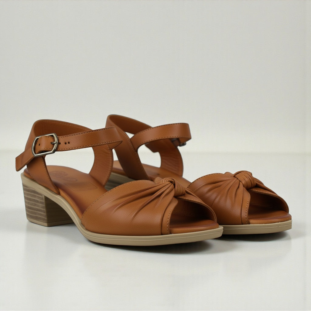 Dalia twisted tan leather sandal with backstrap