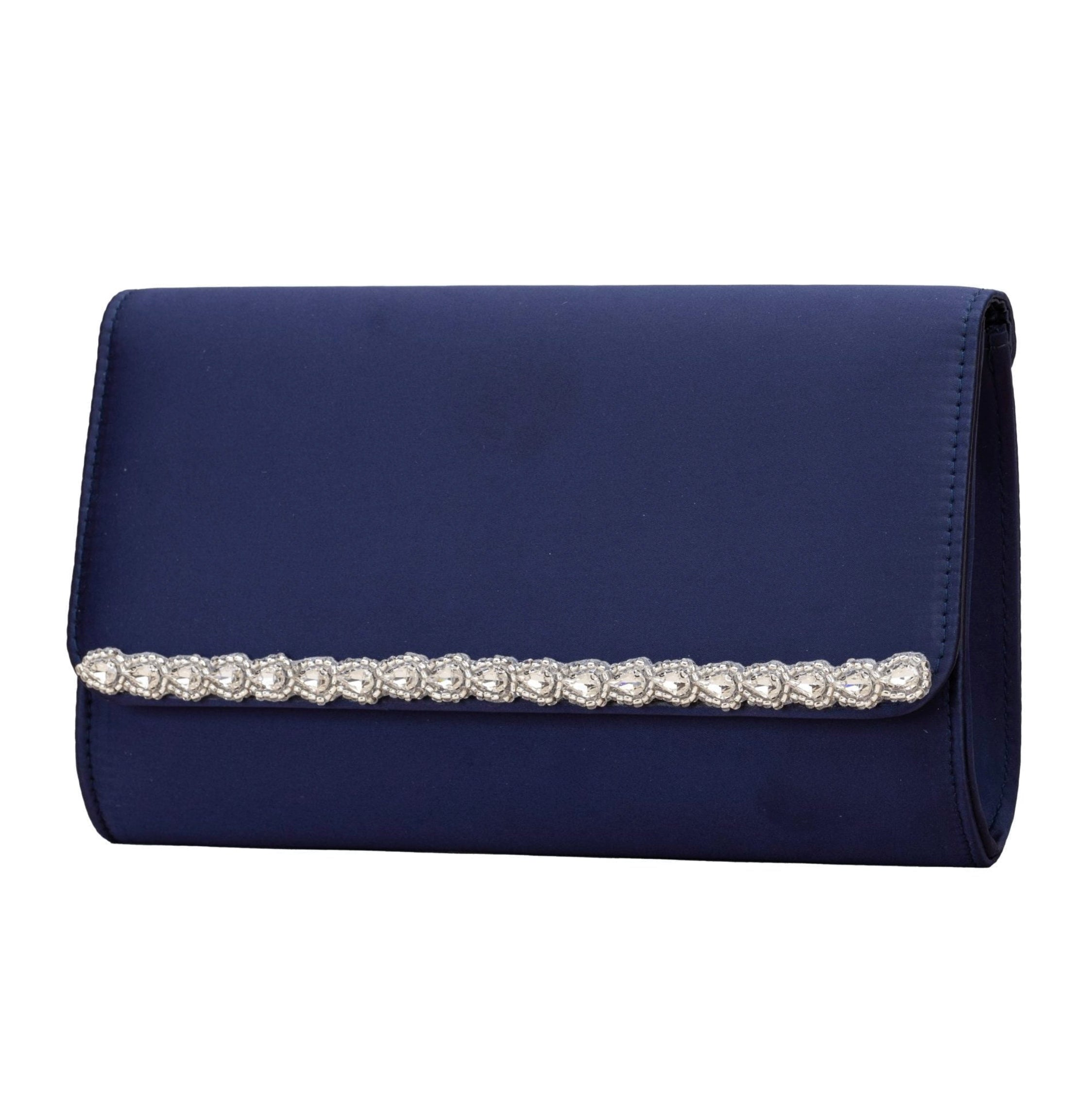 Dee midnight navy satin embellished clutch bag