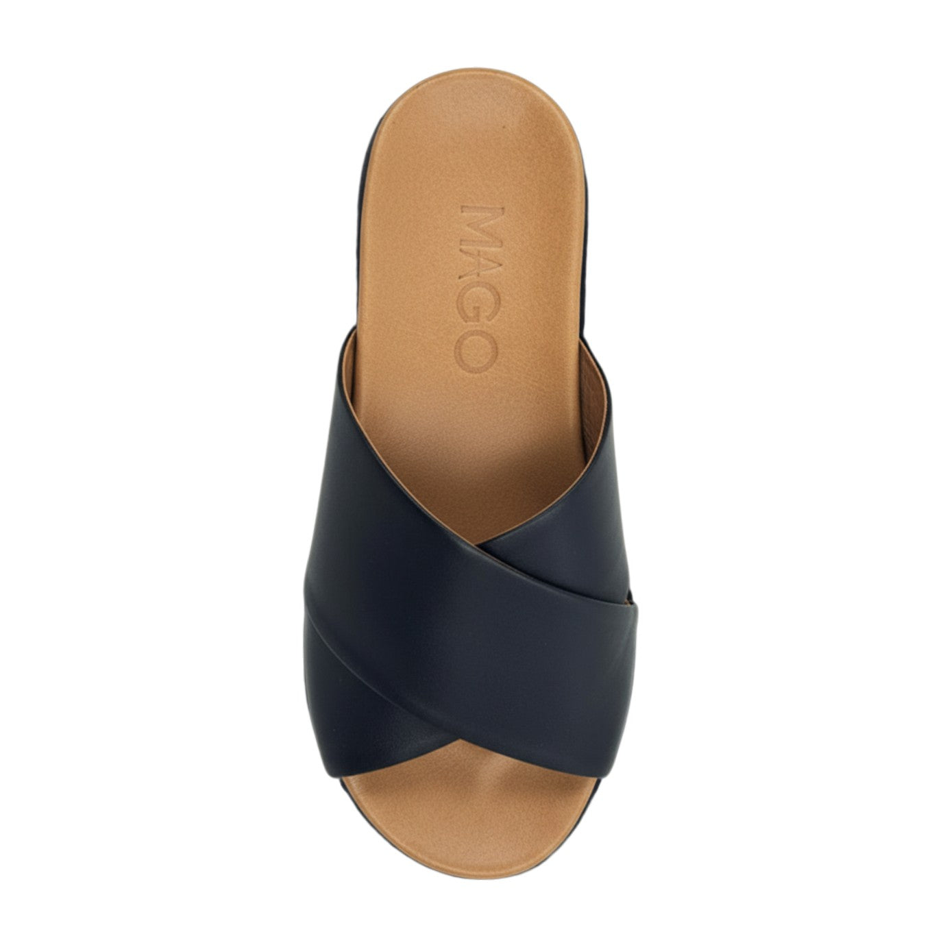 Esra black leather crossover wide strap platform slide