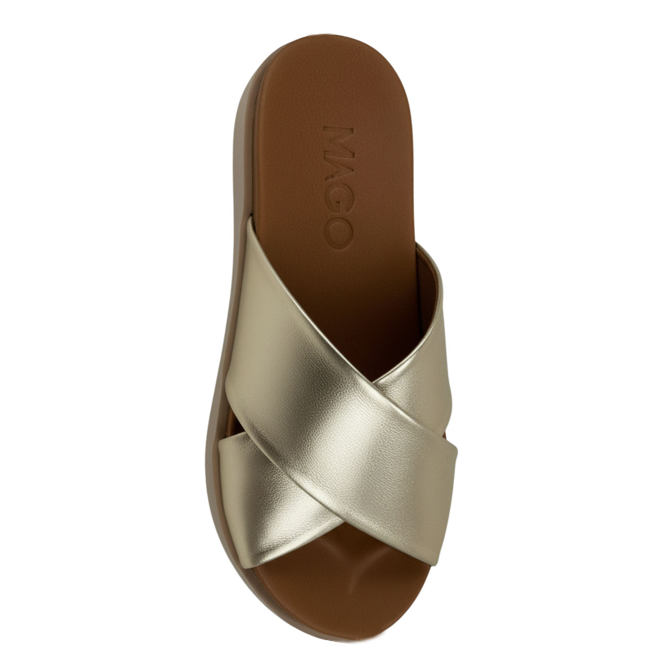 Esra gold leather crossover wide strap platform slide