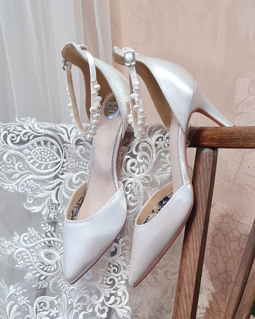 Ella mid heel pearl ankle strap points