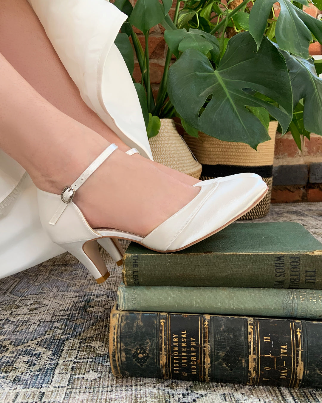 Elsa round toe ivory satin heels