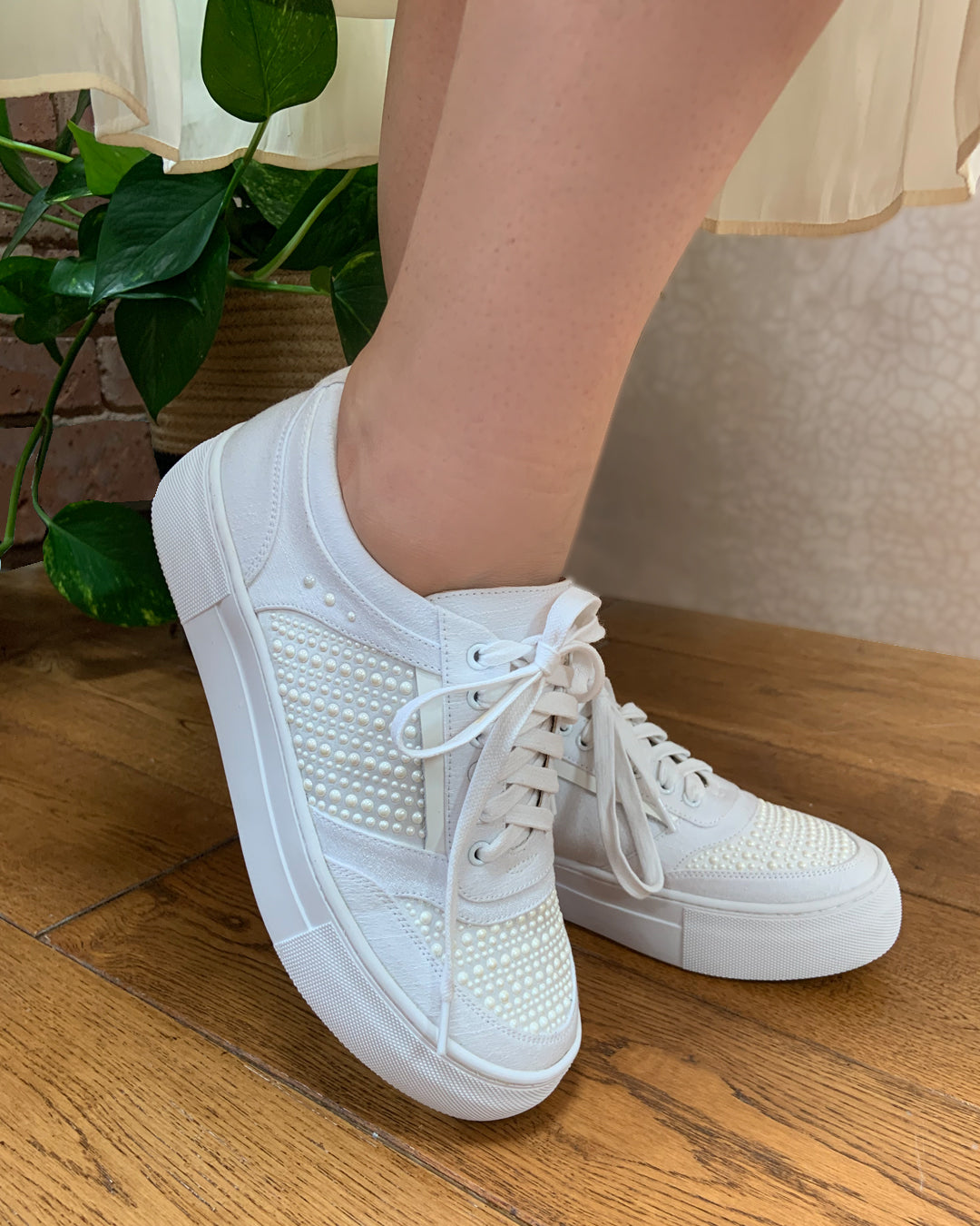 Ezra pearl embellished platform trainers