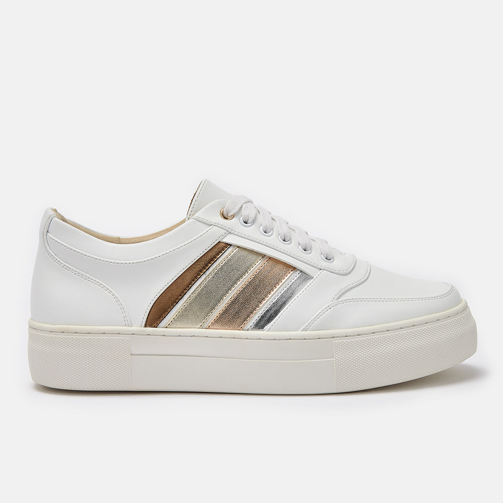 Imani white and metallic stripe trainers