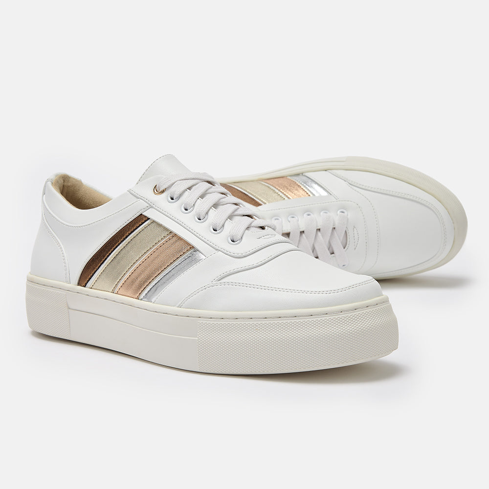 Imani white and metallic stripe trainers