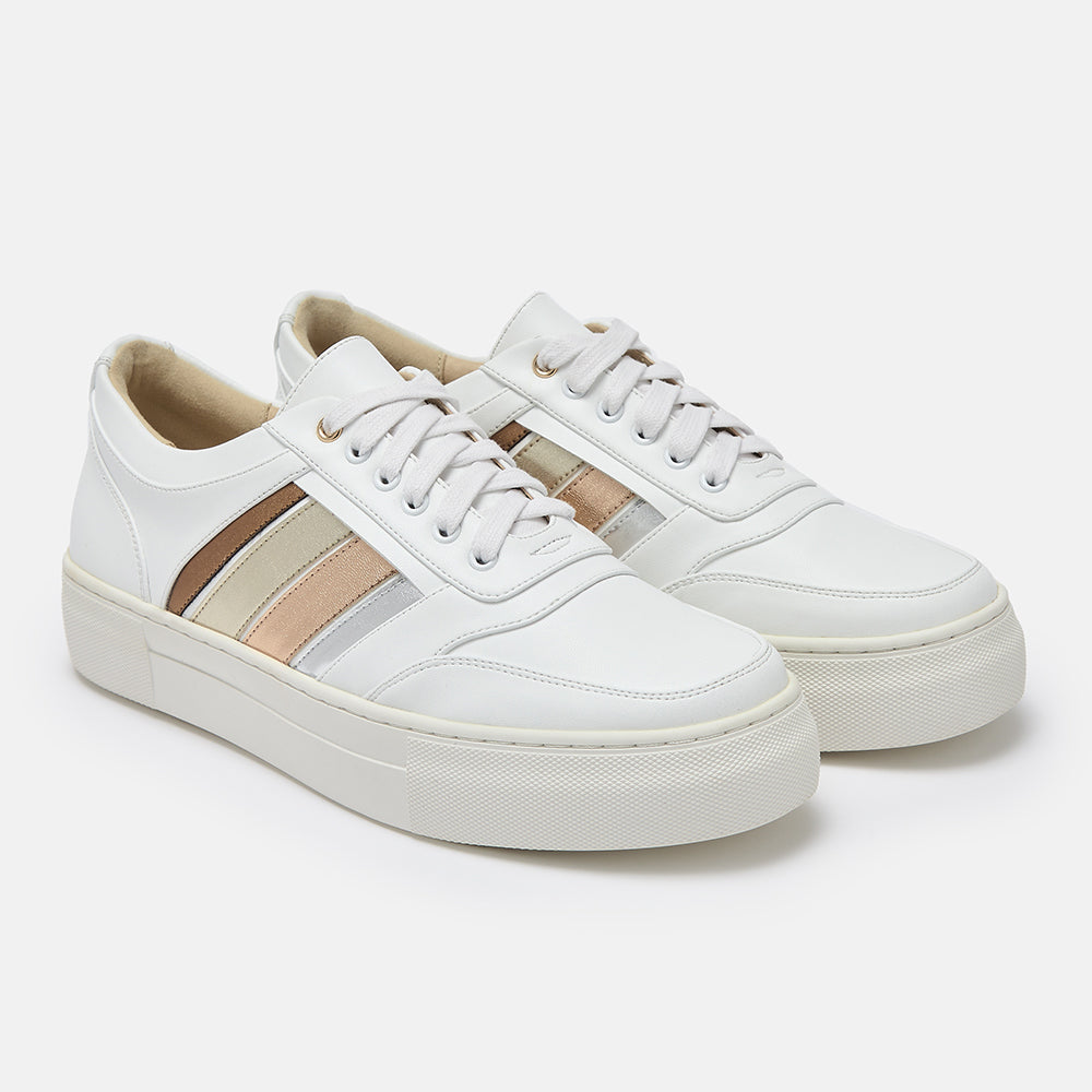 Imani white and metallic stripe trainers