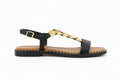 Rhea tan leather Greek sandals with gold hearts