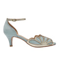 Isadora blue suede art deco peep-toes