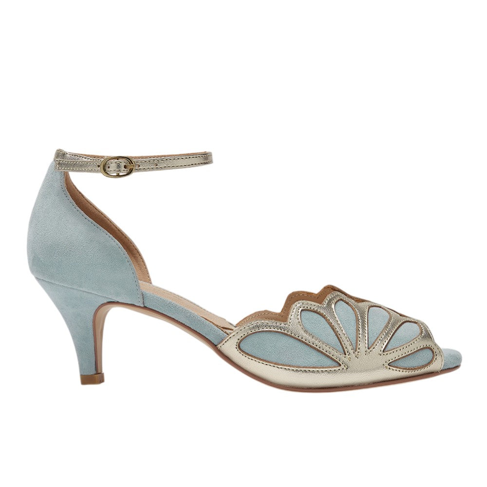 Isadora blue suede art deco peep-toes
