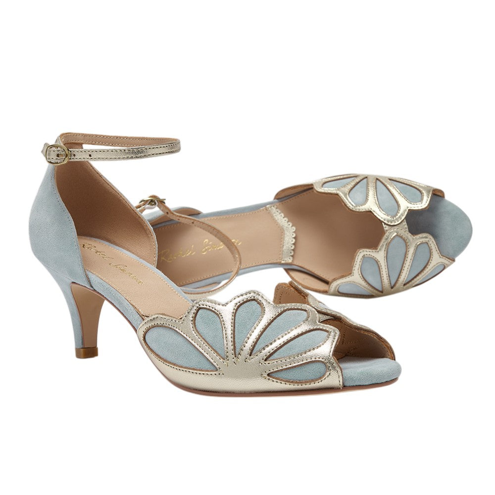 Isadora blue suede art deco peep-toes