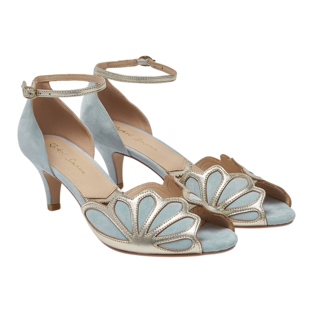 Isadora blue suede art deco peep-toes
