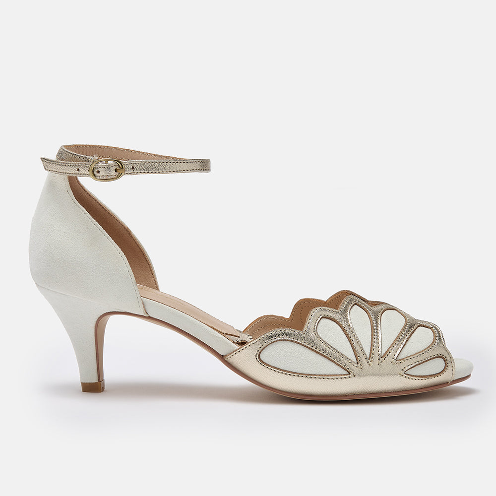 Isadora ivory suede art deco peep-toes