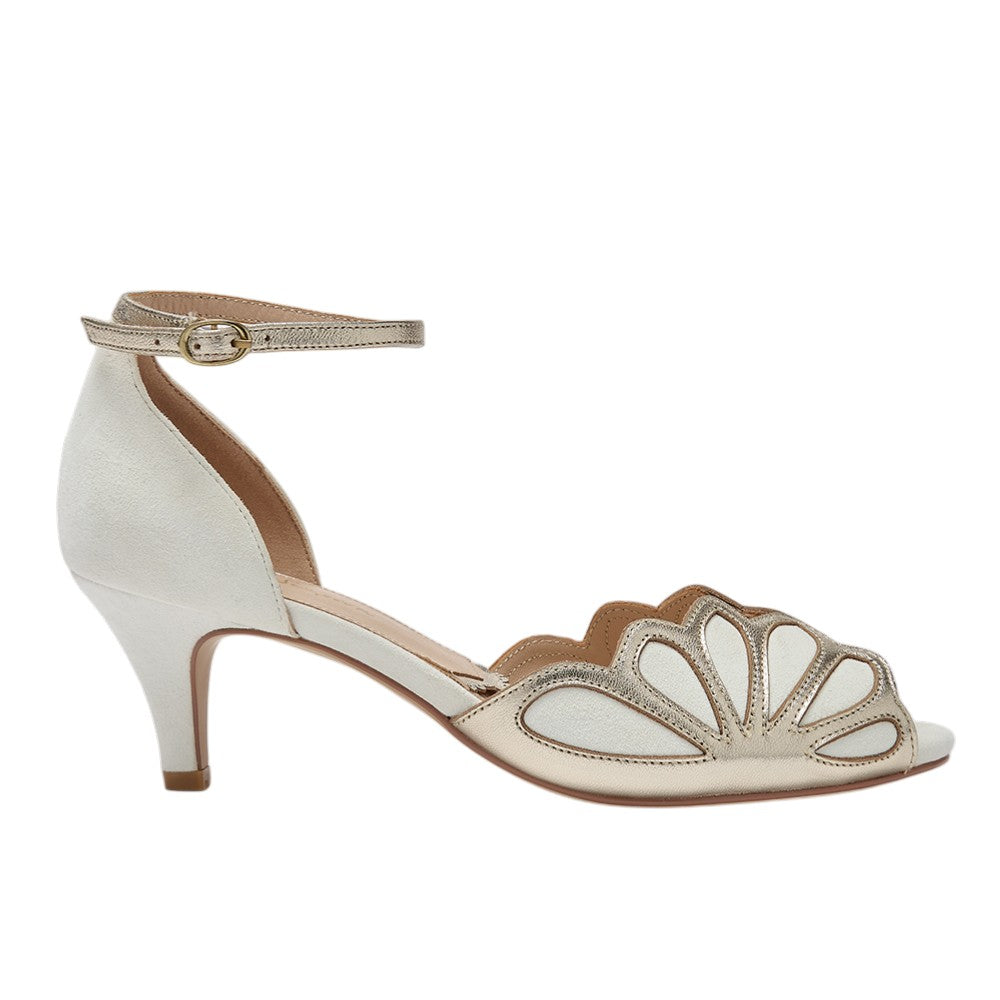 Isadora ivory suede art deco peep-toes