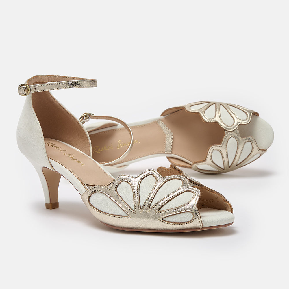 Isadora ivory suede art deco peep-toes