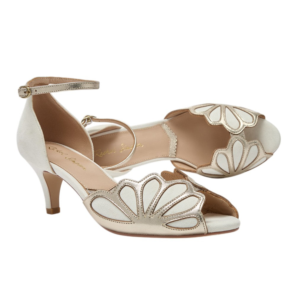 Isadora ivory suede art deco peep-toes