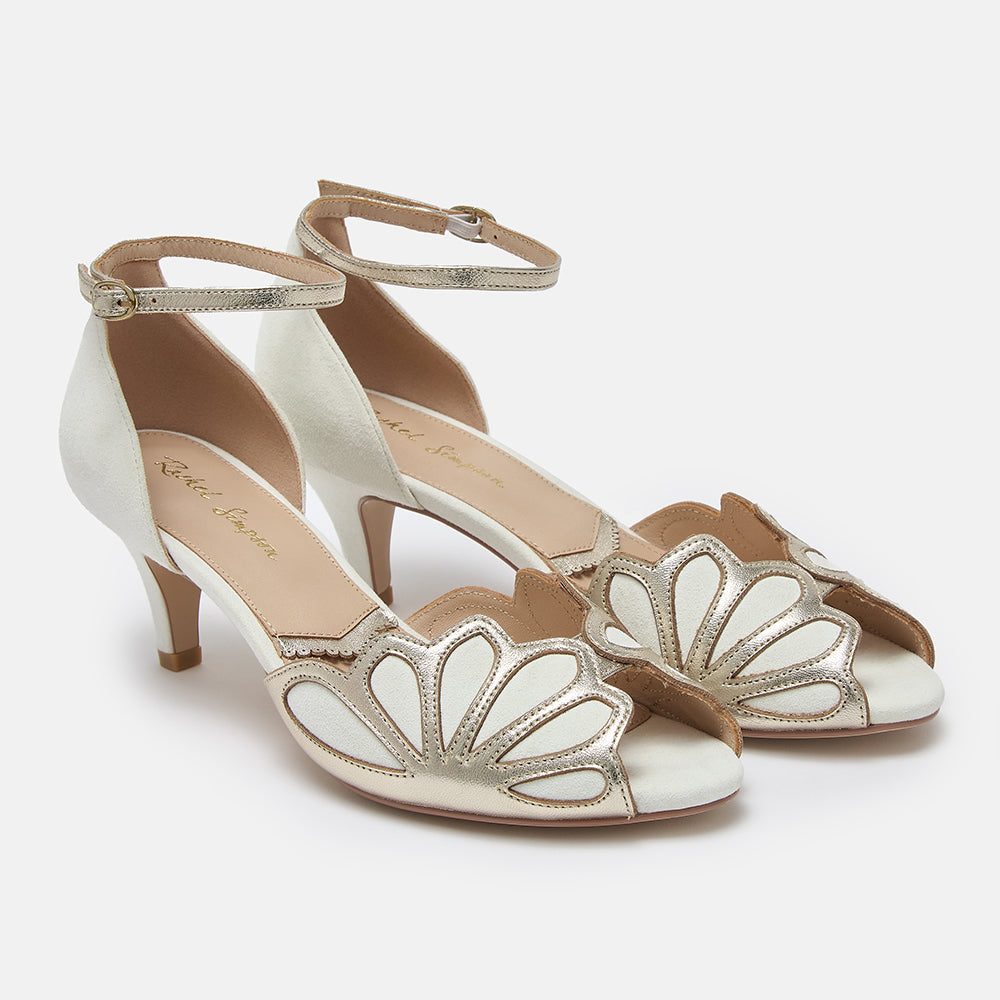 Isadora ivory suede art deco peep-toes