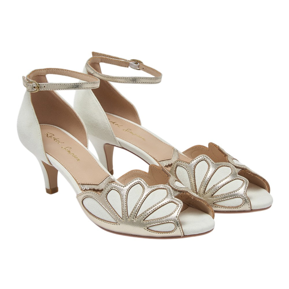 Isadora ivory suede art deco peep-toes